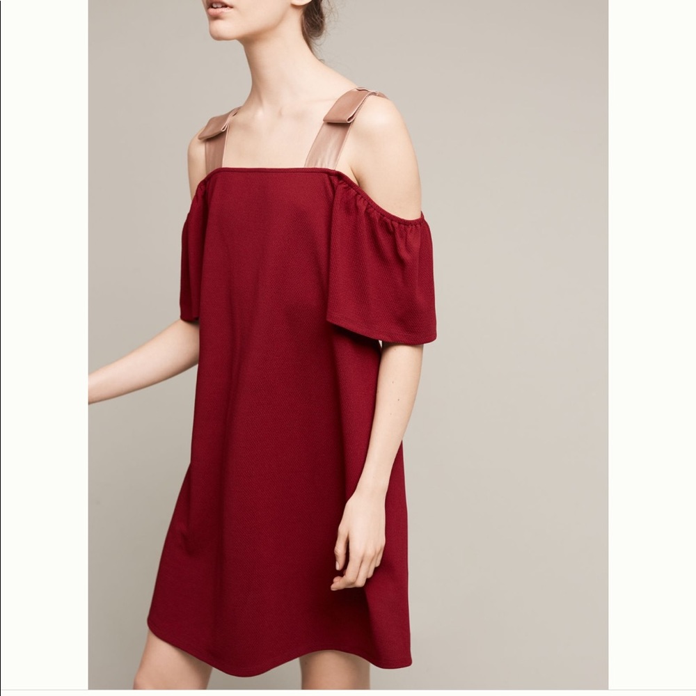 Anthropologie Bowed Open-Shoulder Tunic Dress